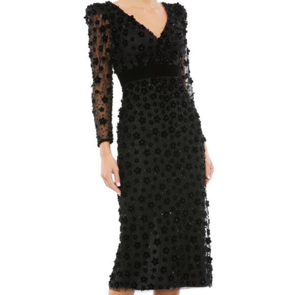 MAC DUGGAL 67856 EMBELLISHED VNECK ILLUSIONS LONG SLEEVE COLUMN MIDI DRESS 2 - Picture 5 of 5